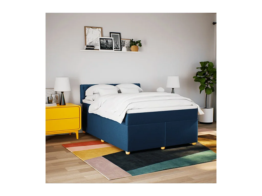 Sommier à lattes de lit avec matelas Bleu 160x200 cm Tissu