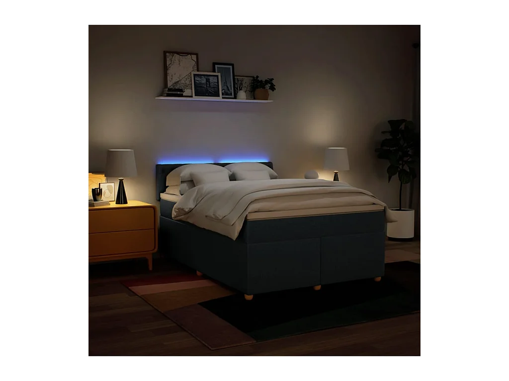 Sommier à lattes de lit avec matelas Bleu 160x200 cm Tissu