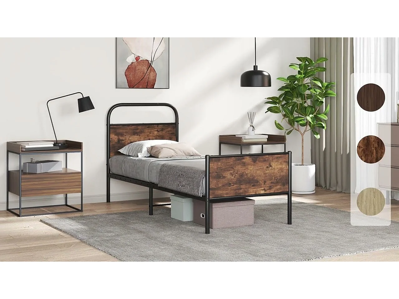 Bettgestell ohne Matratze 90x200 cm Braun Eichen-Optik