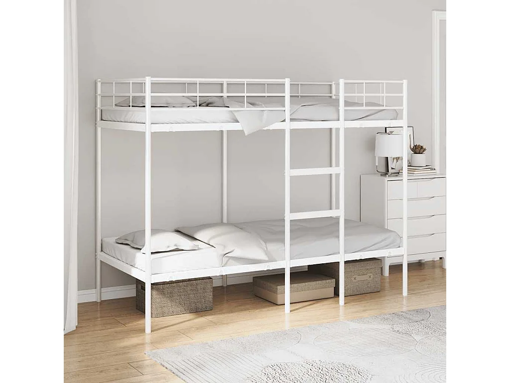 Letto a Castello senza Materasso Bianco 100x190 cm in Acciaio