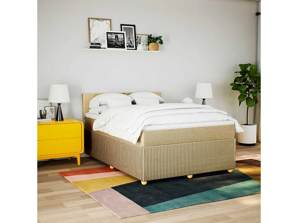 Boxspringbett mit Matratze Creme 140x190 cm Stoff