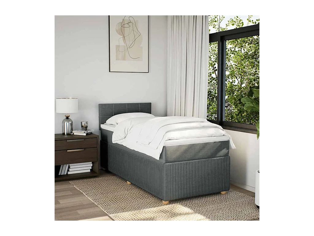 Sommier à lattes de lit avec matelas Gris foncé 90x200 cm Tissu