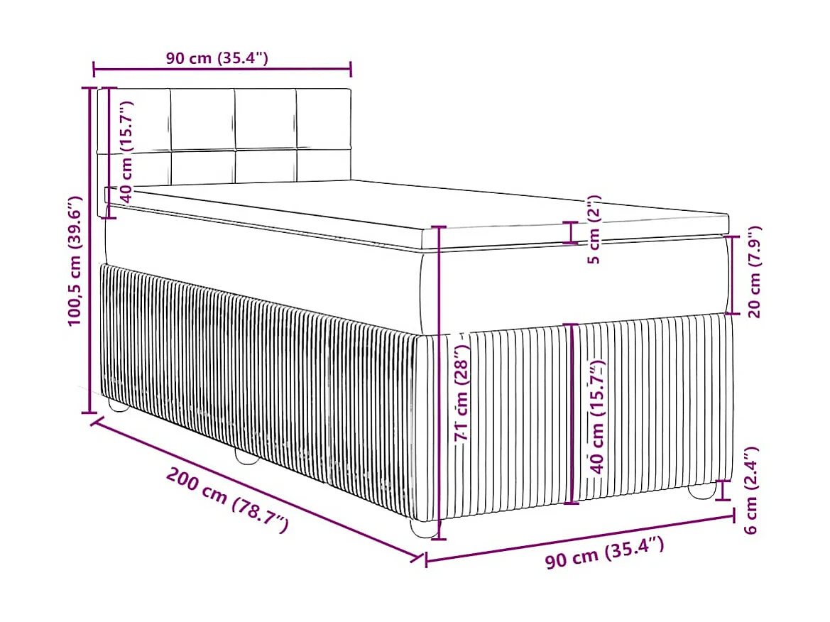 Boxspring met matras stof donkergrijs 90x200 cm