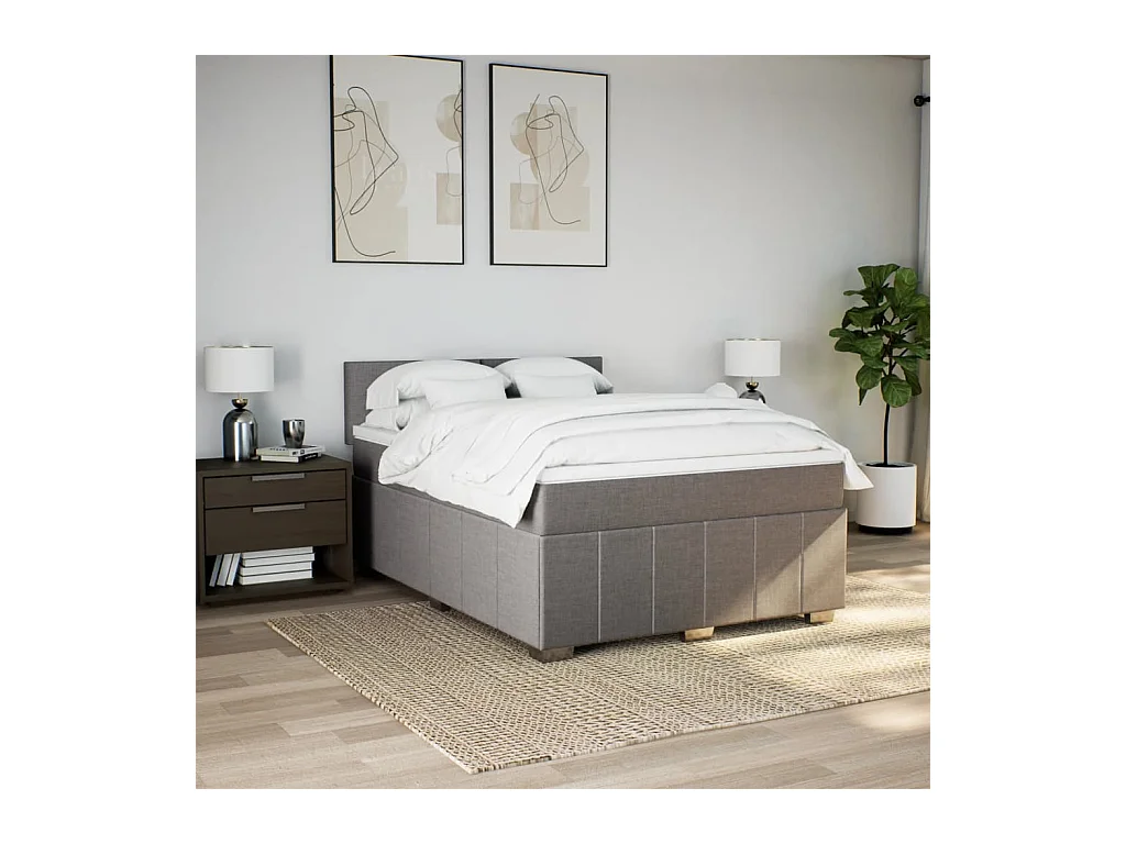 Sommier à lattes de lit avec matelas Taupe 160x200 cm Tissu