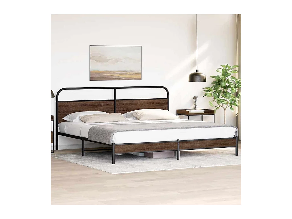 Cadre de lit en métal sans matelas chêne marron 180x200 cm