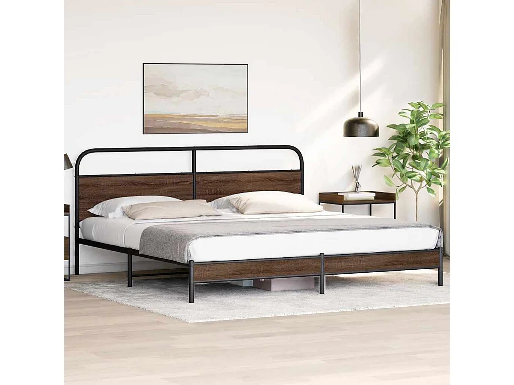 Cadre de lit en métal sans matelas chêne marron 180x200 cm