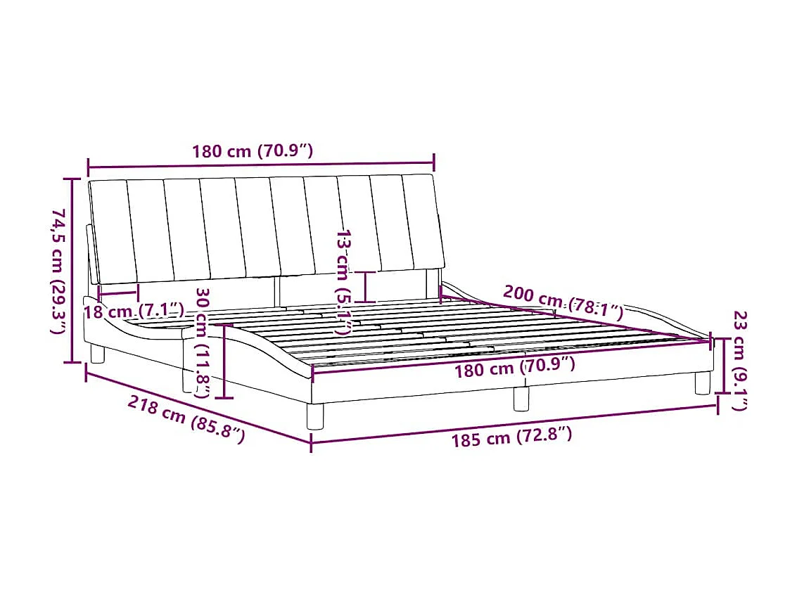 Cadre de lit sans matelas Hanko noir 180x200 cm tissu
