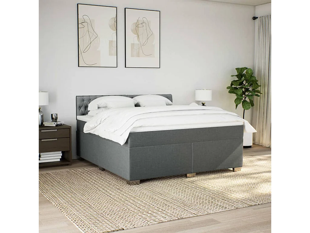 Boxspring met matras stof donkergrijs 180x200 cm