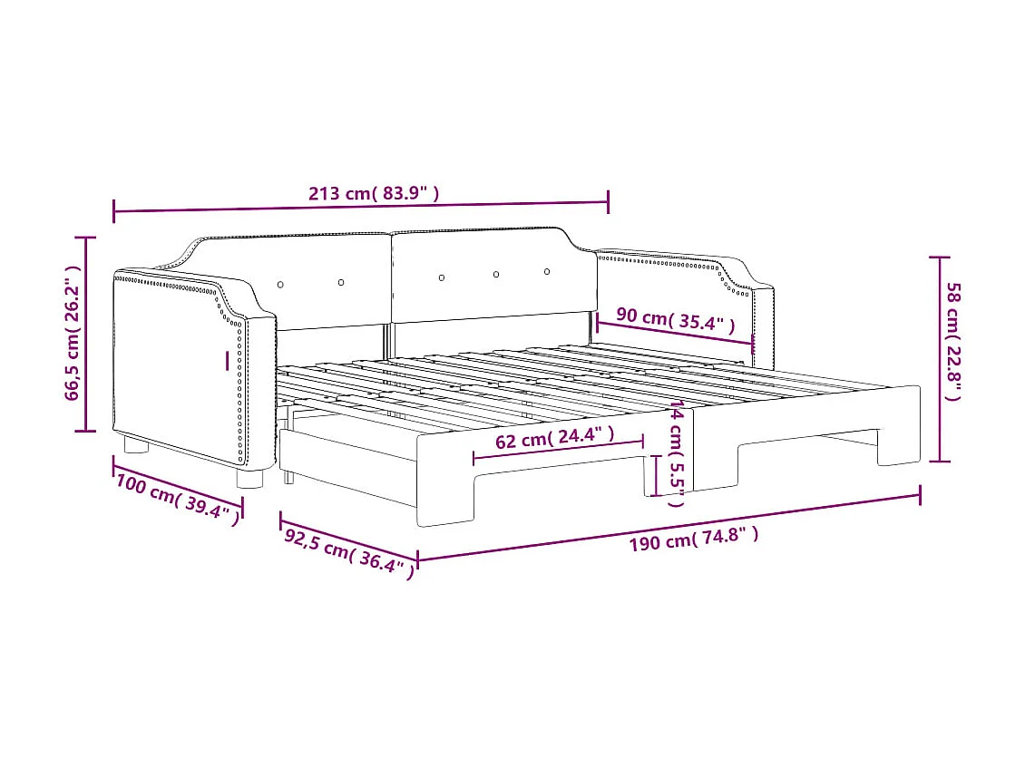 Tagesbett Ausziehbar Schwarz 90x190 cm Stoff