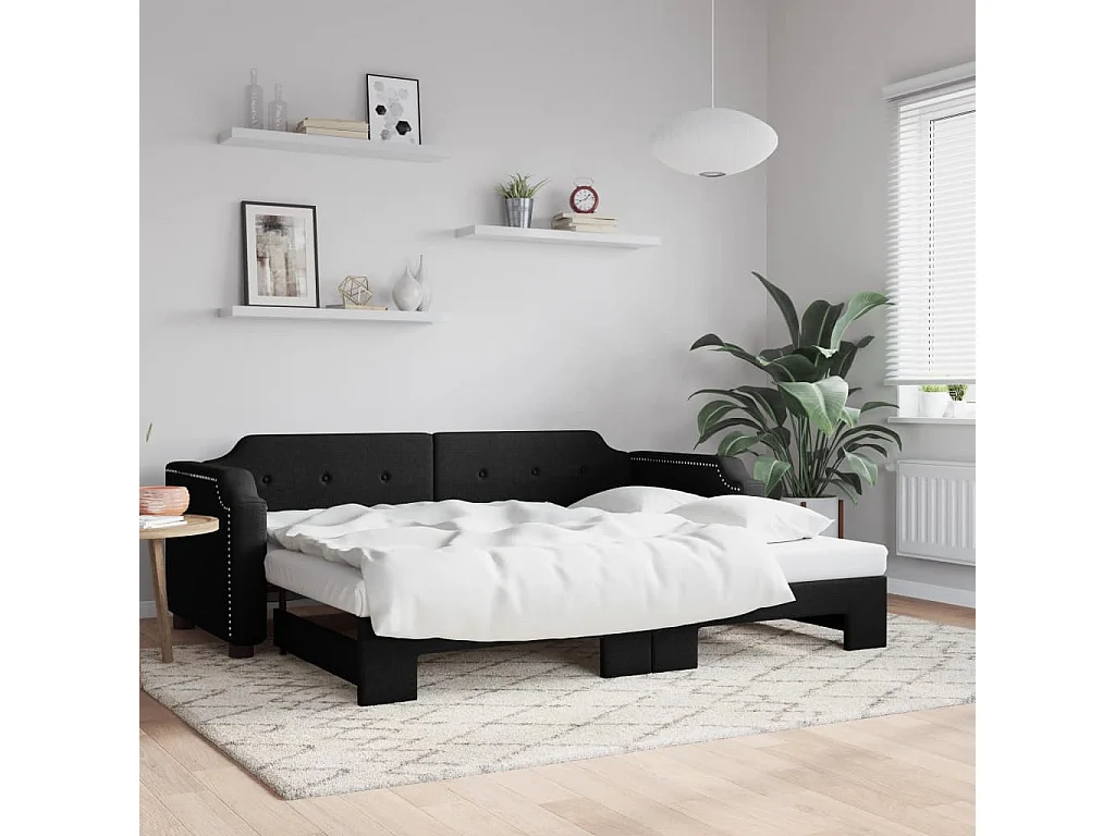 Divano Letto con Letto Estraibile Nero 90x190 cm in Tessuto
