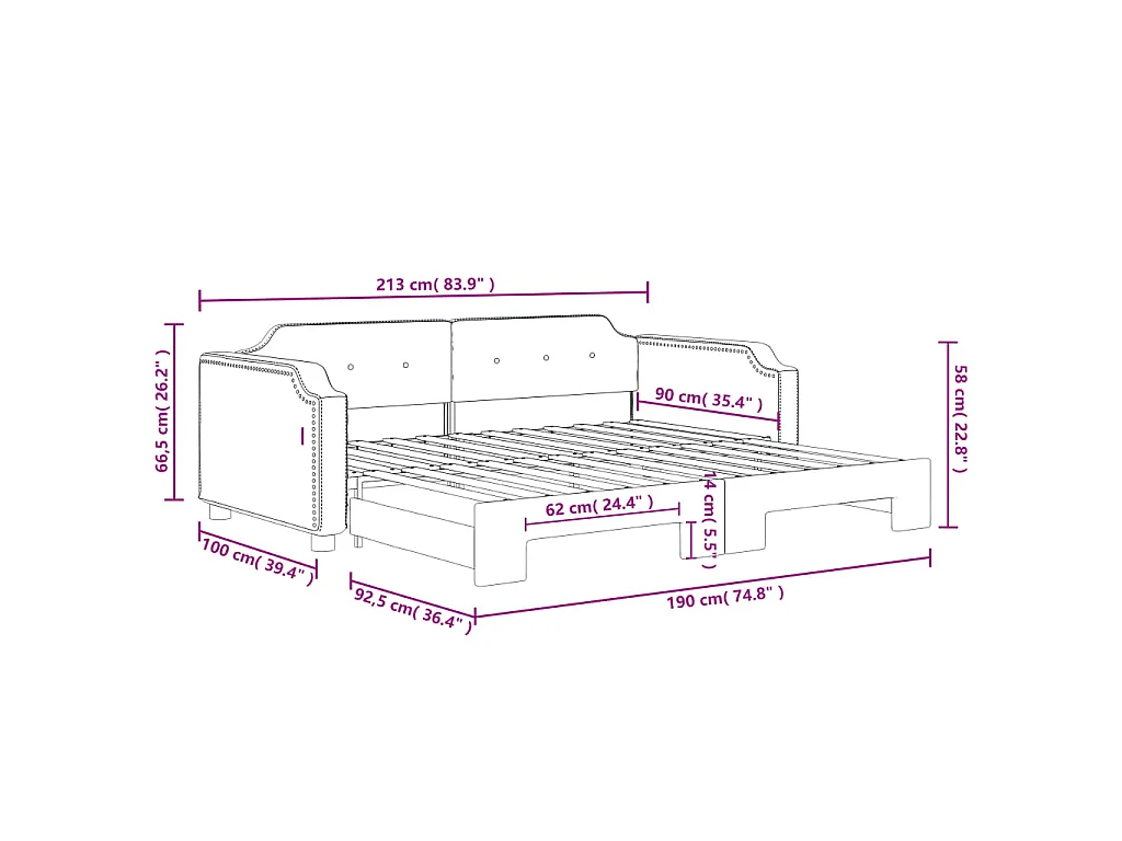 Divano Letto con Letto Estraibile Nero 90x190 cm in Tessuto