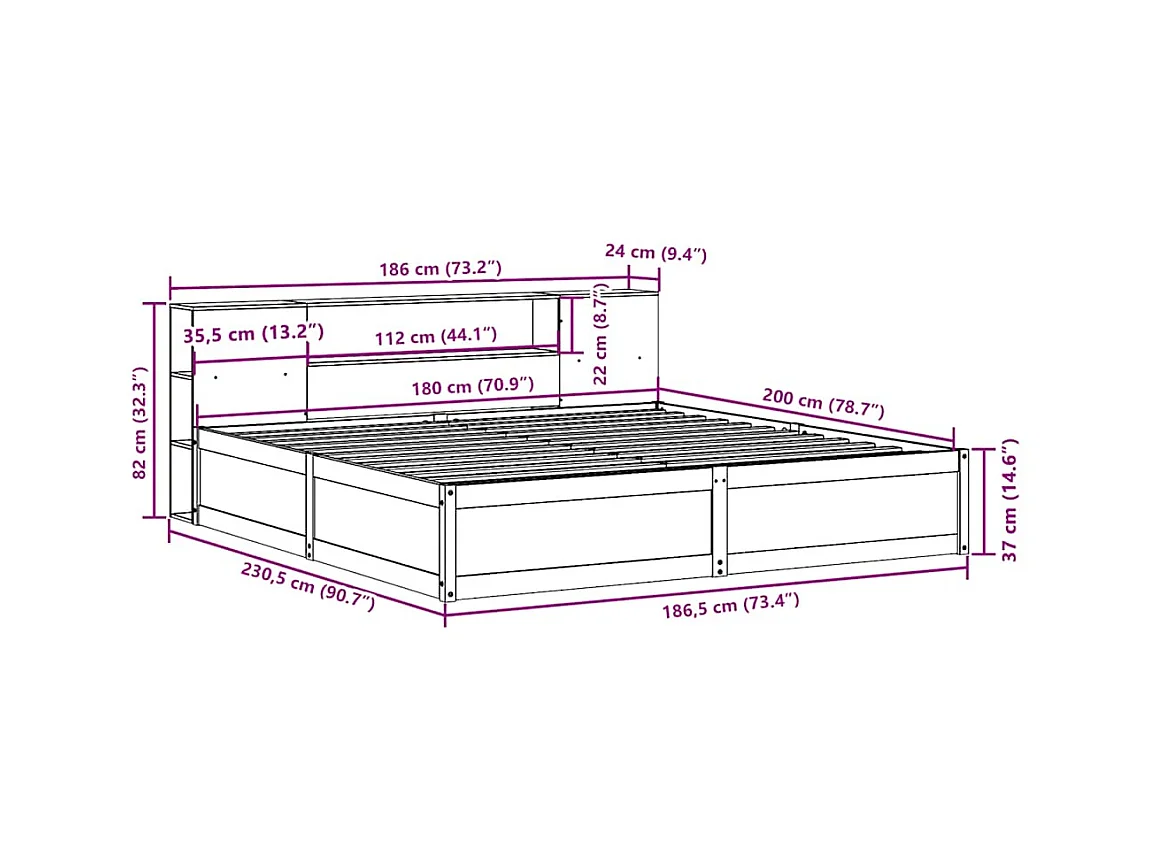Cadre de lit sans matelas cire marron 180x200cm bois pin massif
