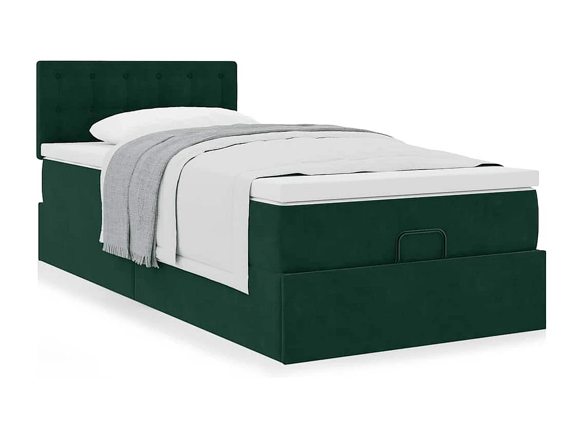Ottoman bed met matras 90x200cm fluweel donkergroen