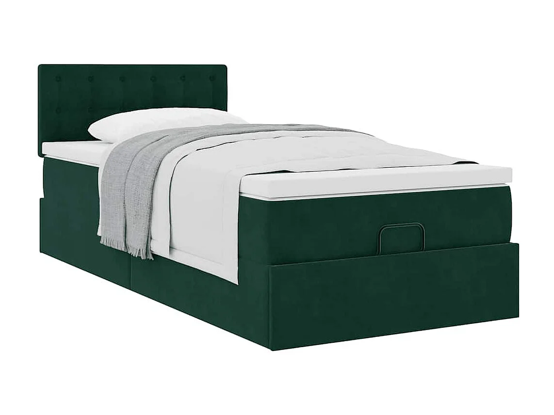 Ottoman bed met matras 90x200cm fluweel donkergroen