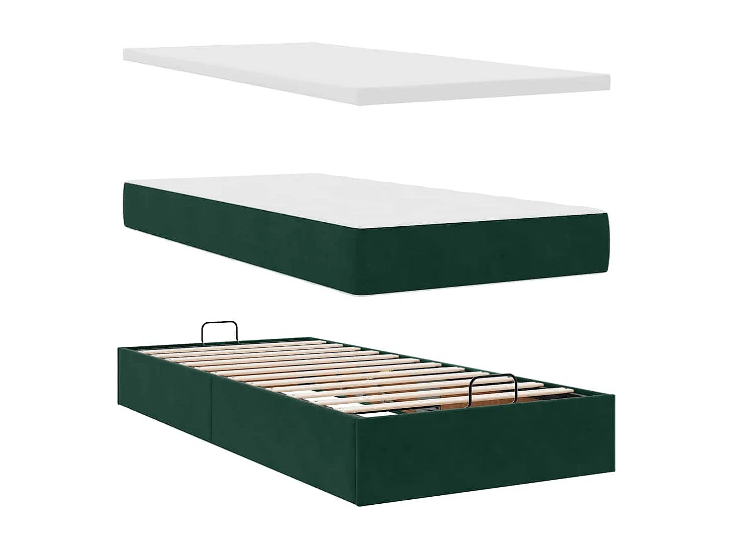 Ottoman bed met matras 90x200cm fluweel donkergroen