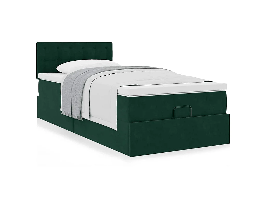 Ottoman-Bett mit Matratze Dunkelgrün 90x200 cm Samt
