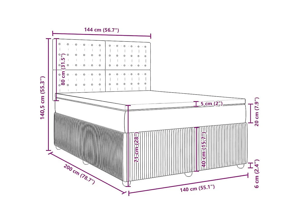 Boxspringbett mit Matratze Hellgrau 140x200 cm Samt