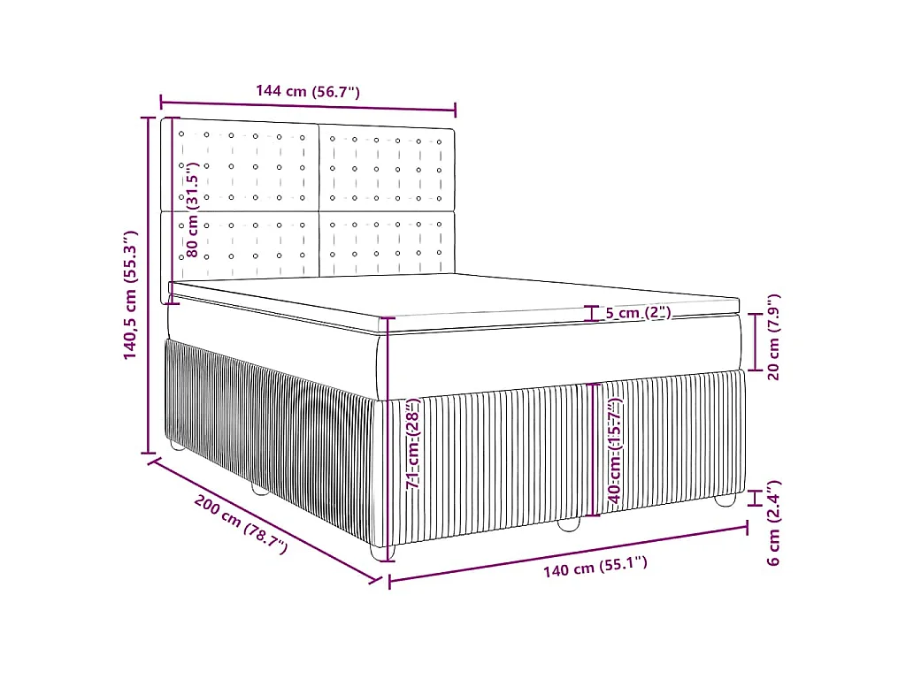 Boxspringbett mit Matratze Hellgrau 140x200 cm Samt