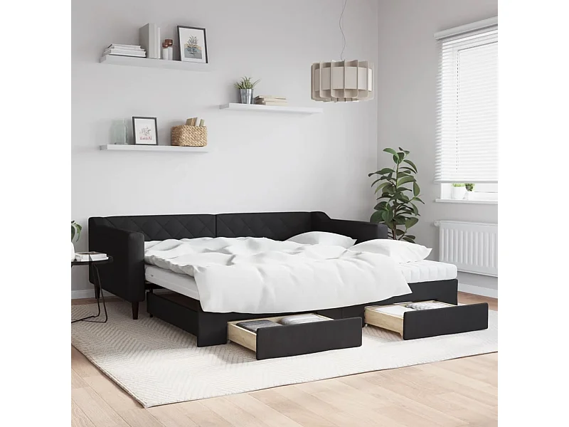 Sofá cama nido con cajones tela negro 100x200 cm