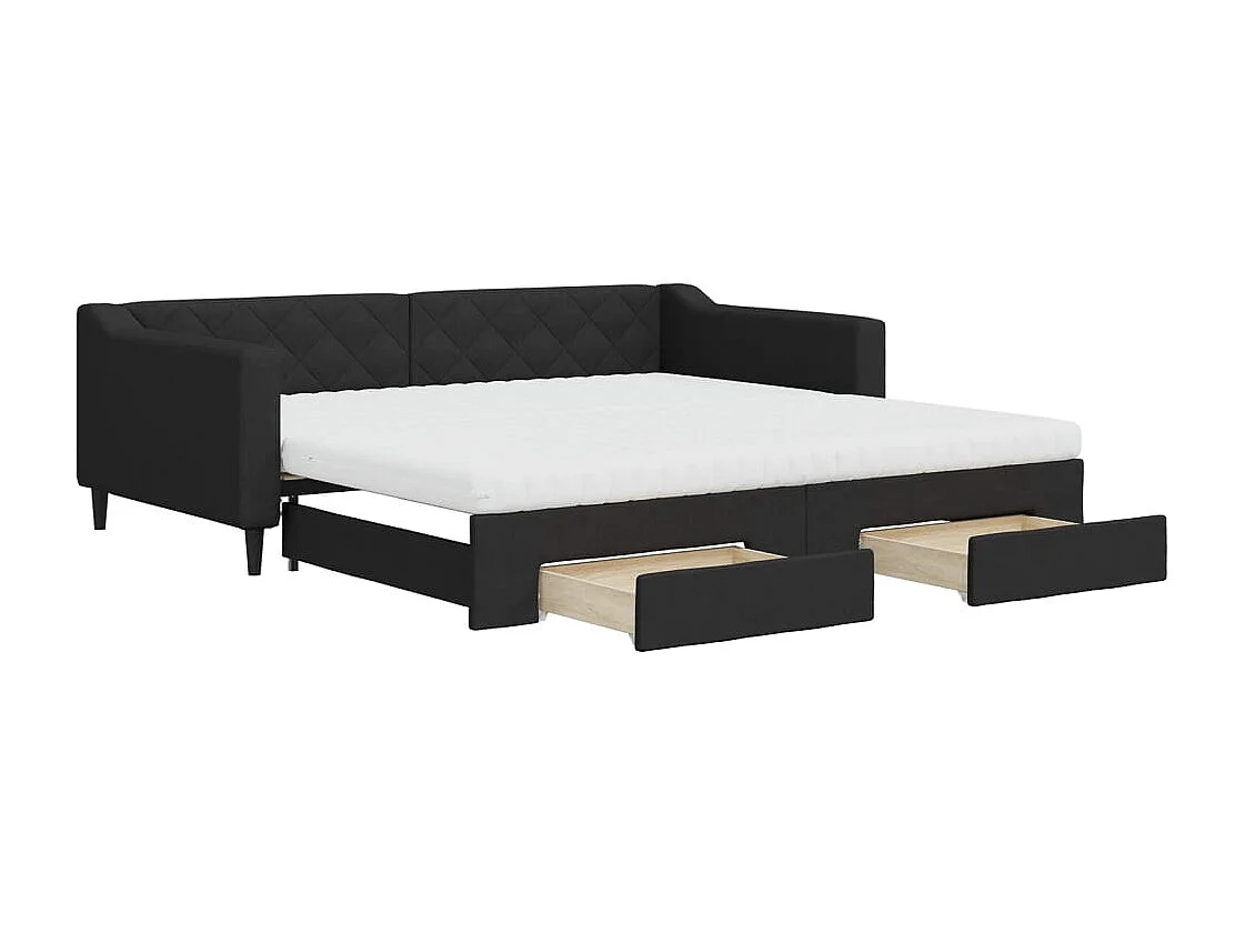 Lit de jour avec gigogne et tiroirs noir 100x200 cm tissu