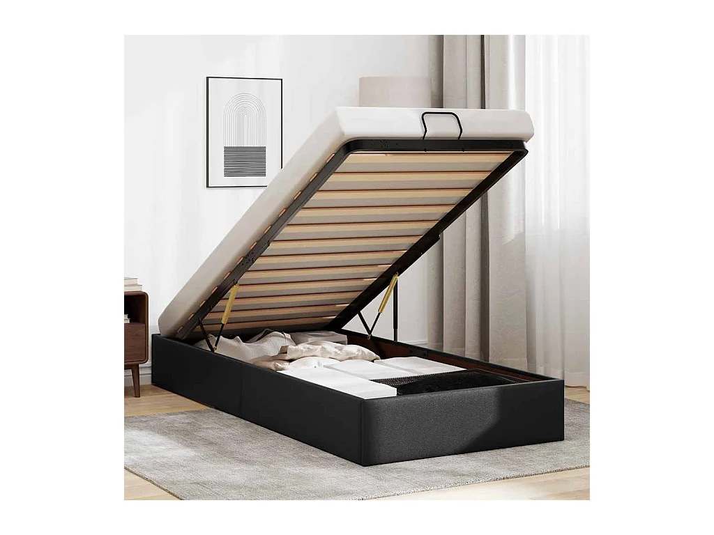 Cadre de lit ottoman sans matelas noir 90x200 cm similicuir