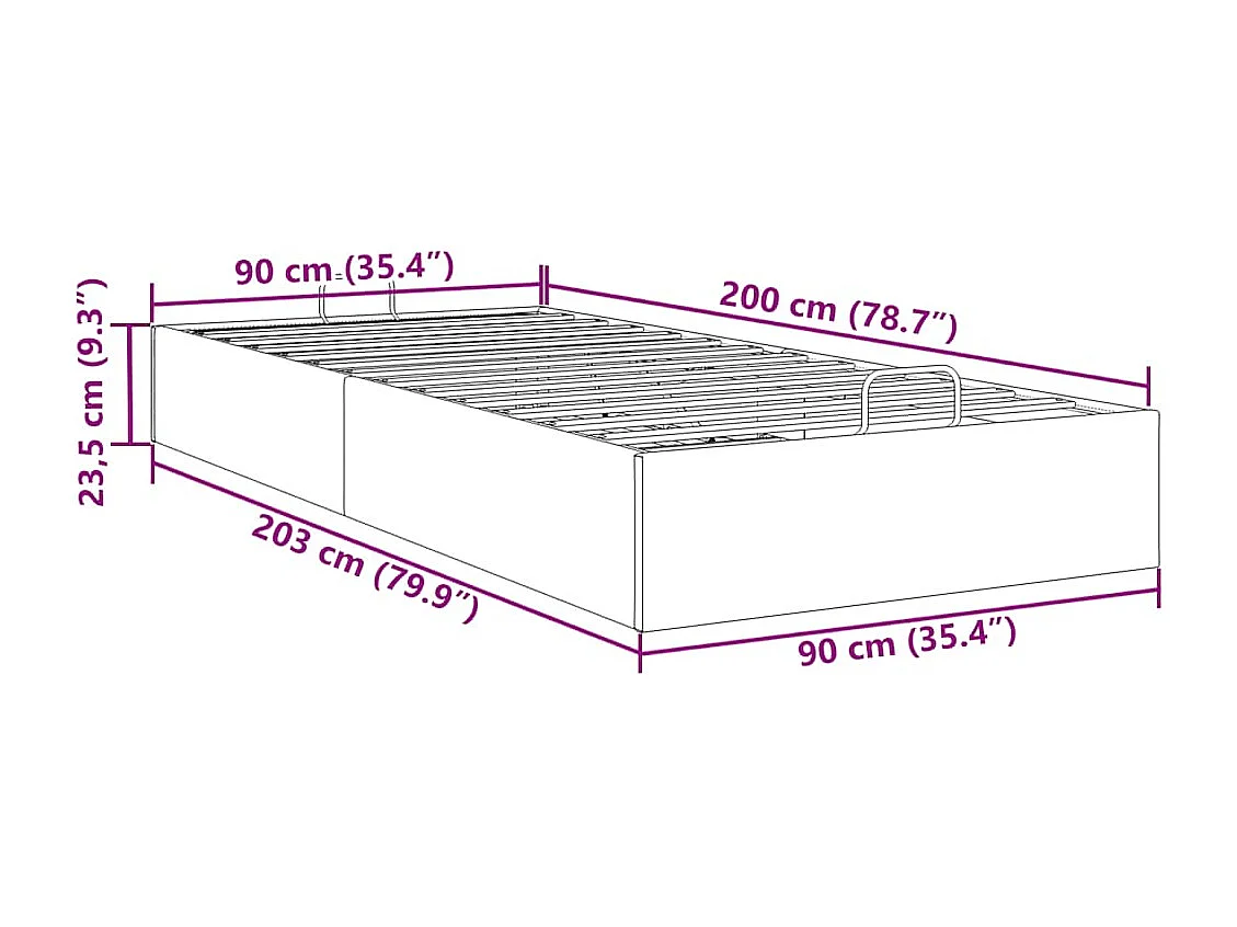 Ottoman-Bett ohne Matratze Schwarz 90x200 cm Kunstleder