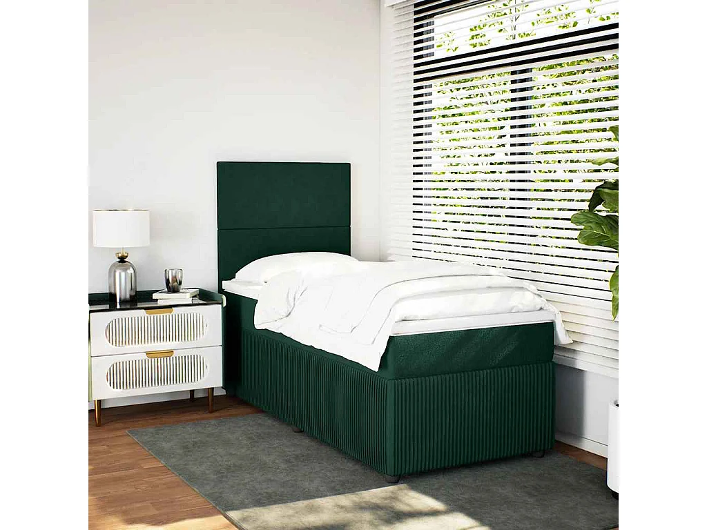 Sommier à lattes de lit avec matelas Vert foncé 90x190 cm