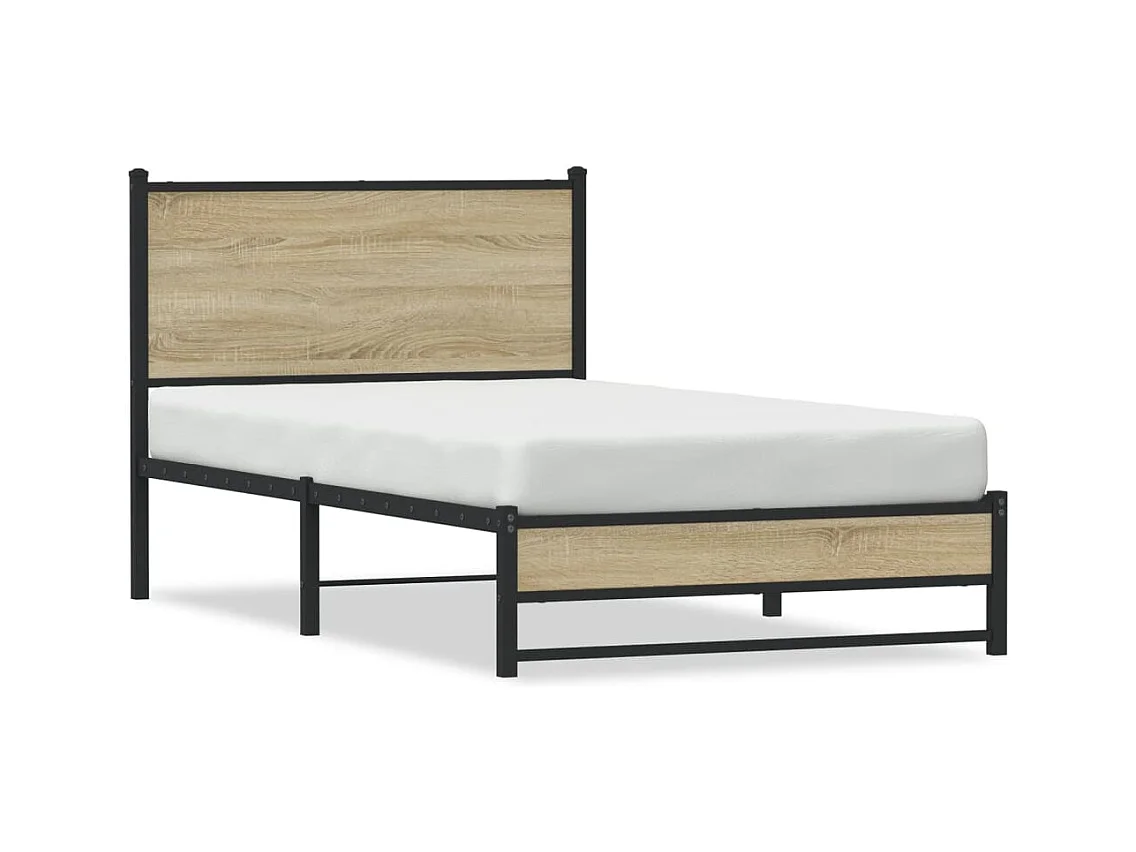 Cadre de lit en métal sans matelas chêne sonoma 100x190 cm