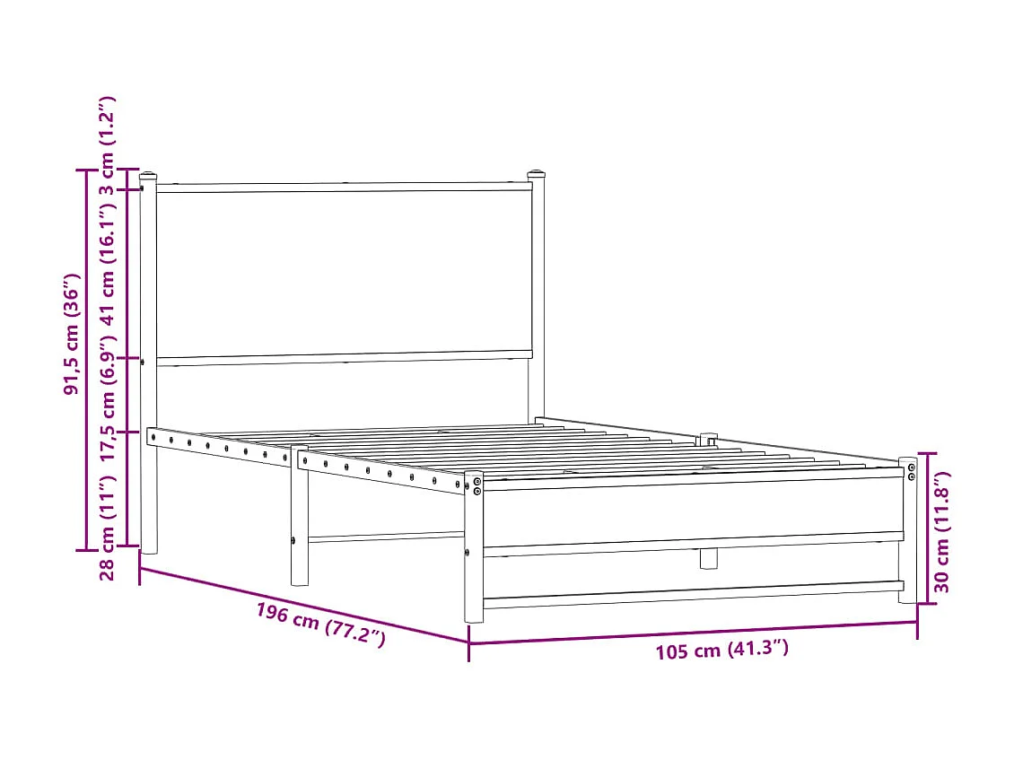 Cadre de lit en métal sans matelas chêne sonoma 100x190 cm