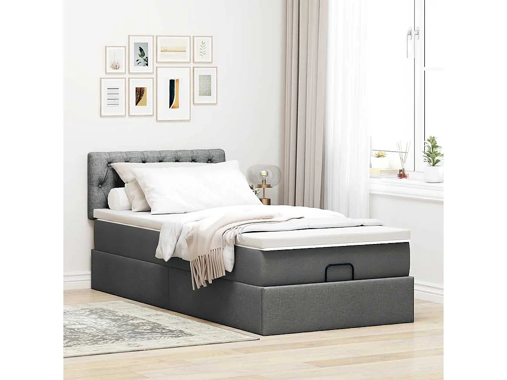 Estructura cama otomana colchón tela gris oscuro 90x190cm