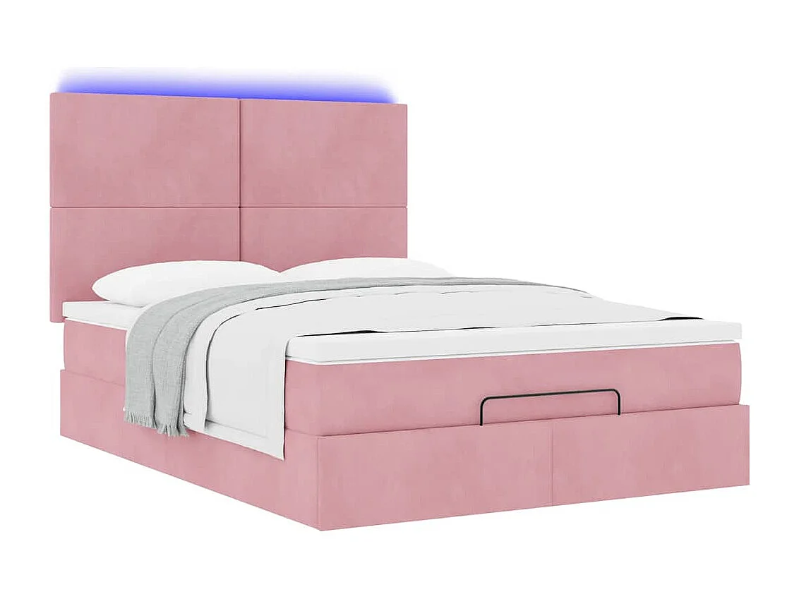 Cadre de lit ottoman avec matelas rose 140x200 cm velours