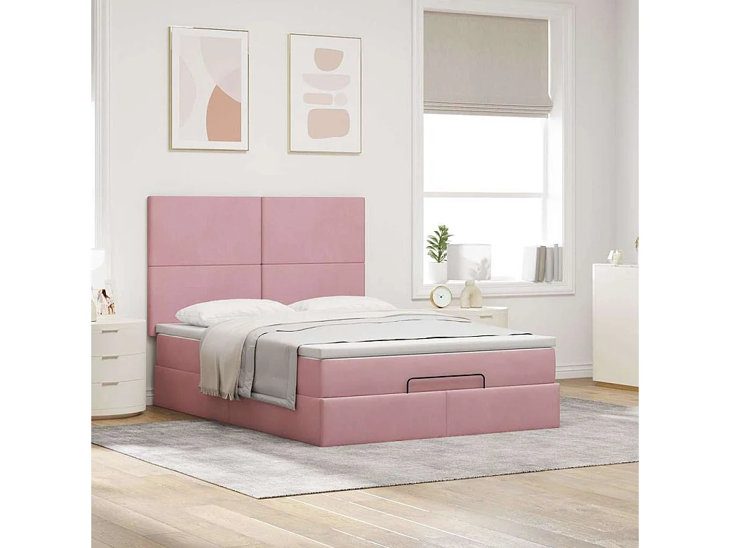 Ottoman-Bett mit Matratzen & LEDs Rosa 140x200 cm Samt