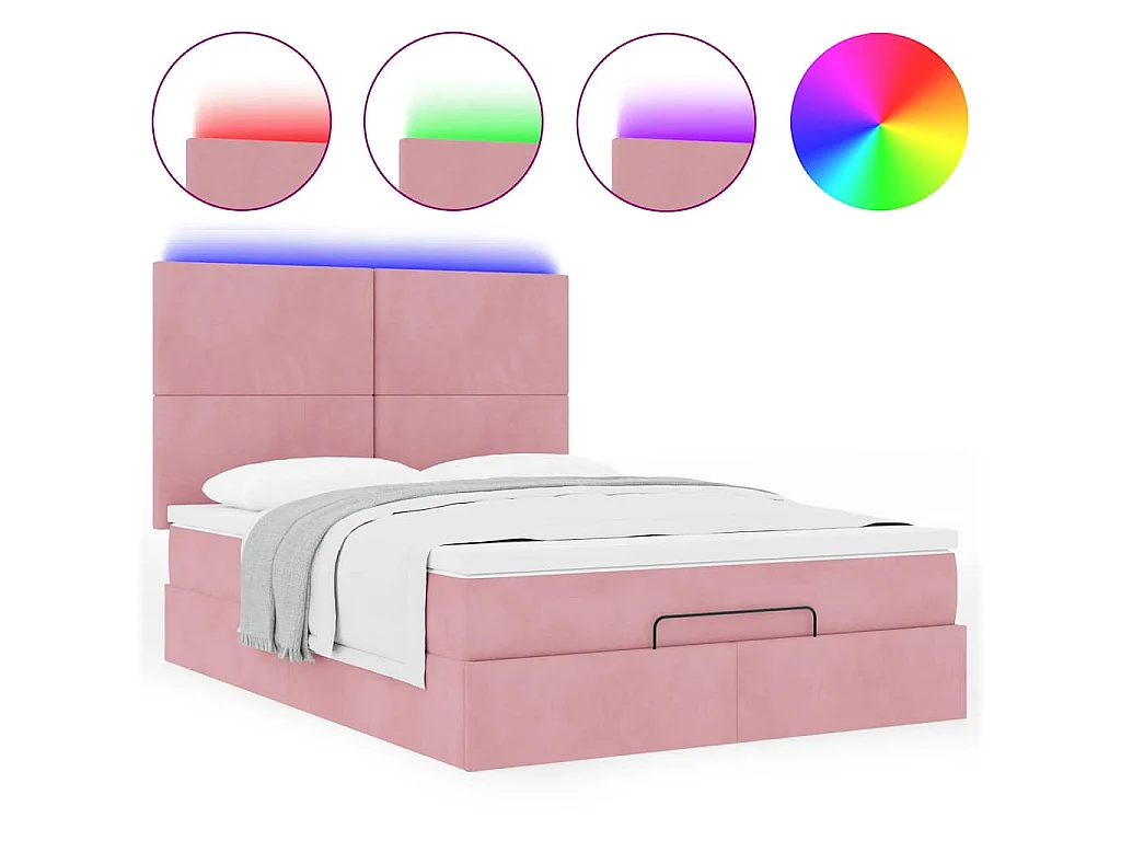 Ottoman bed met matrassen en LED's 140x200cm fluweel roze