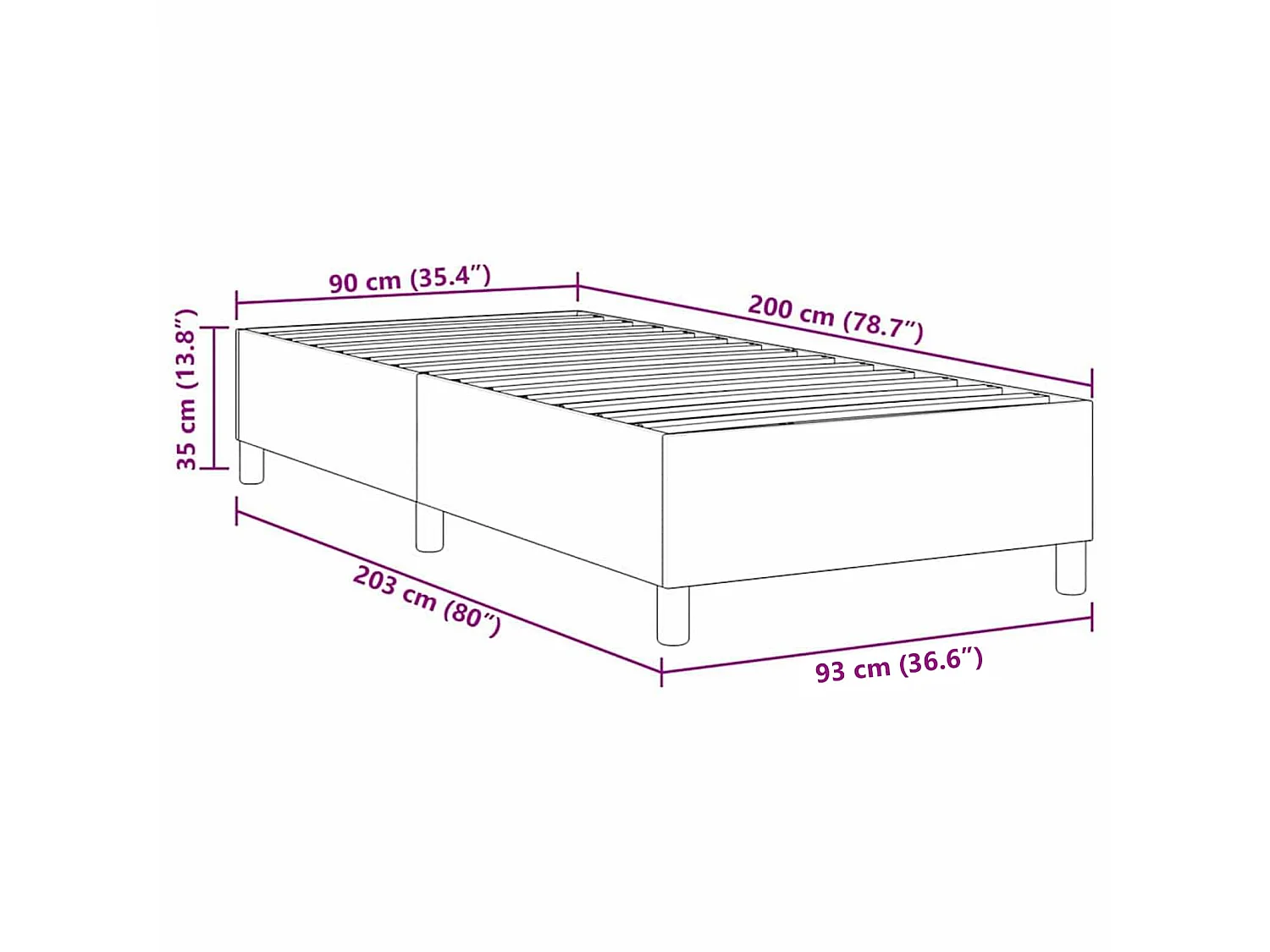 Cama de plataforma Gris Claro 90 x 200 cm Tela de Pana