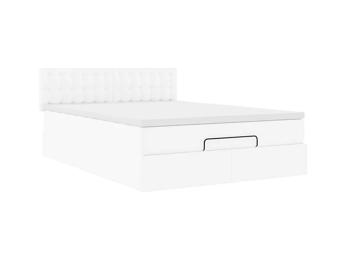 Ottoman-Bett mit Matratze Weiß 140x190 cm Kunstleder