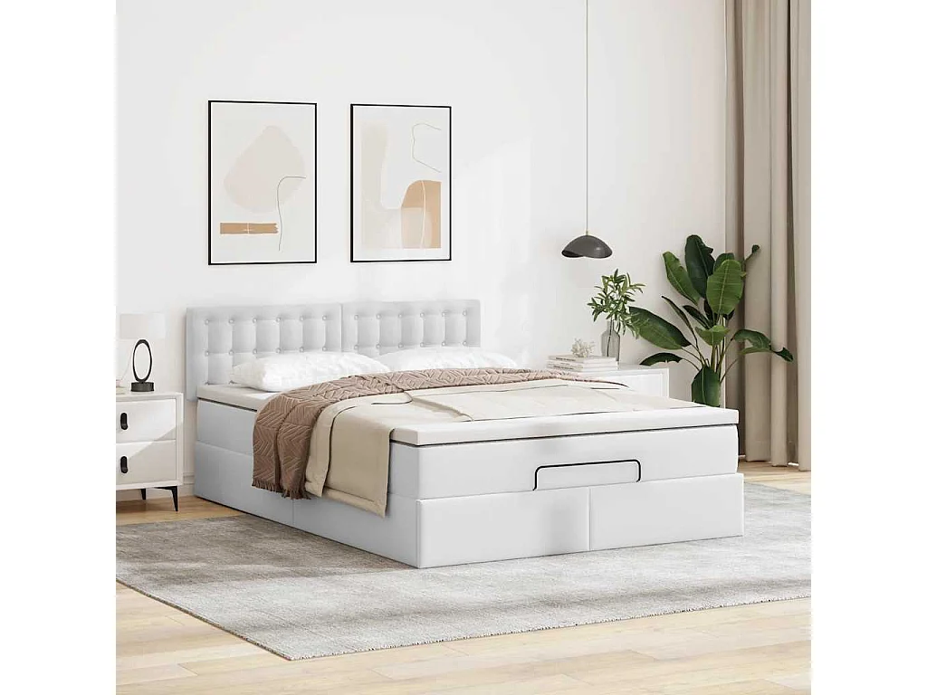 Ottoman bed met matras 140x190cm kunstleer wit