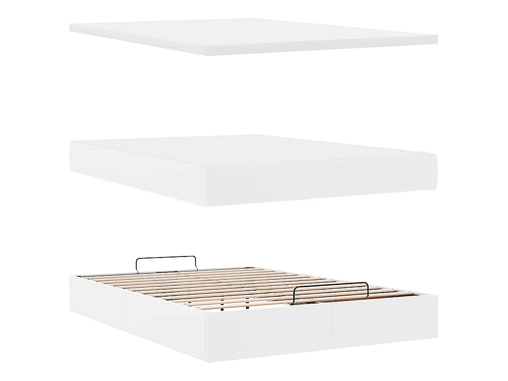 Struttura Letto Pouf con Materasso Bianco 140x190 cm Similpelle