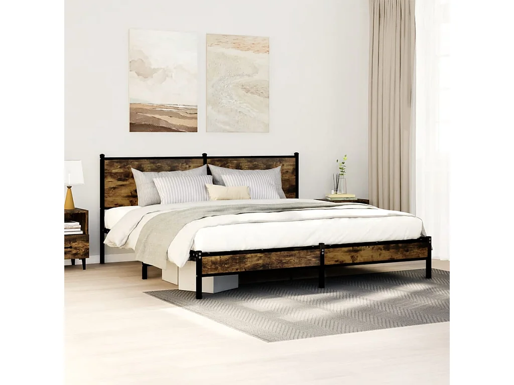 Cadre de lit en métal sans matelas chêne fumé 160x200 cm