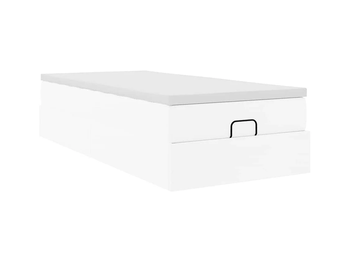 Cadre de lit ottoman avec matelas blanc 100x200 cm similicuir
