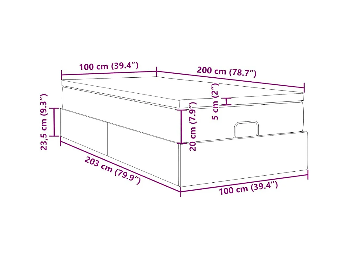 Cadre de lit ottoman avec matelas blanc 100x200 cm similicuir
