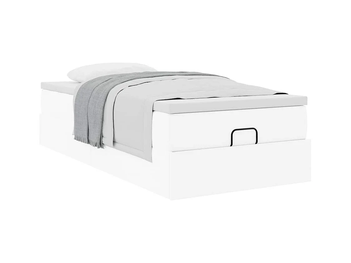 Cadre de lit ottoman avec matelas blanc 100x200 cm similicuir