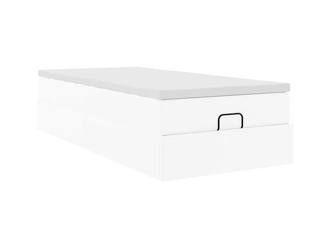 Cadre de lit ottoman avec matelas blanc 100x200 cm similicuir