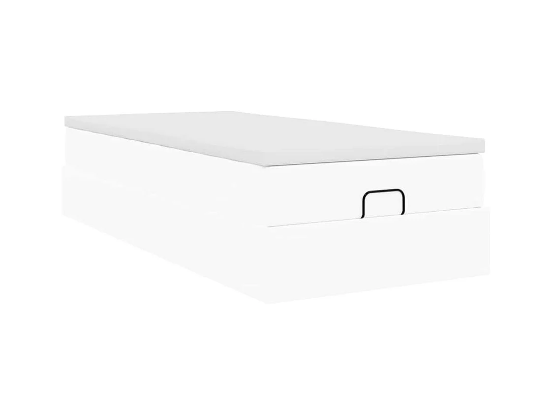 Cadre de lit ottoman avec matelas blanc 100x200 cm similicuir