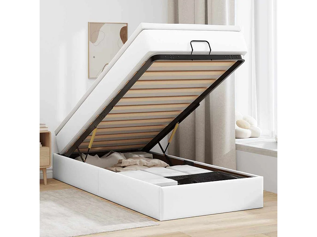 Ottoman bed met matras 100x200cm kunstleer wit