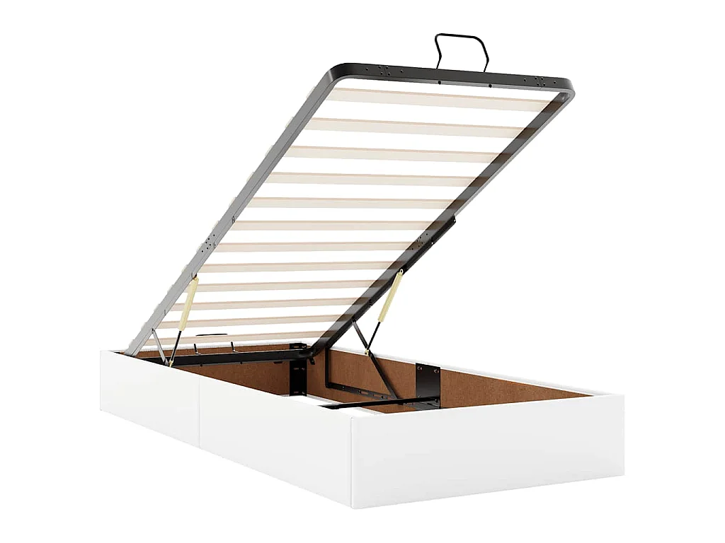 Estructura cama otomana colchón cuero sintético blanco