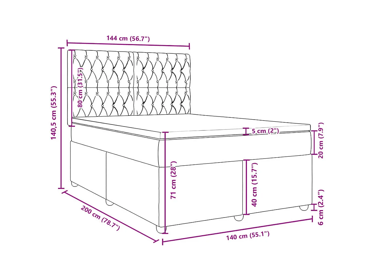 Boxspringbett mit Matratze Dunkelgrau 140x200 cm Stoff