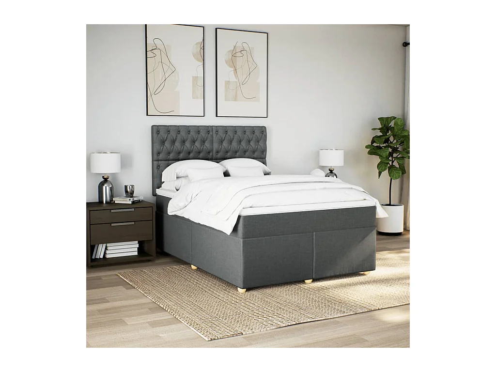 Boxspringbett mit Matratze Dunkelgrau 140x200 cm Stoff