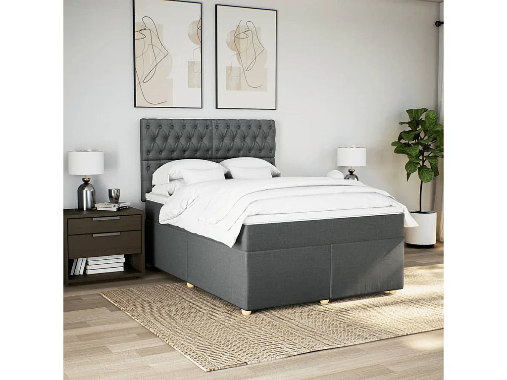 Boxspring met matras stof donkergrijs 140x200 cm