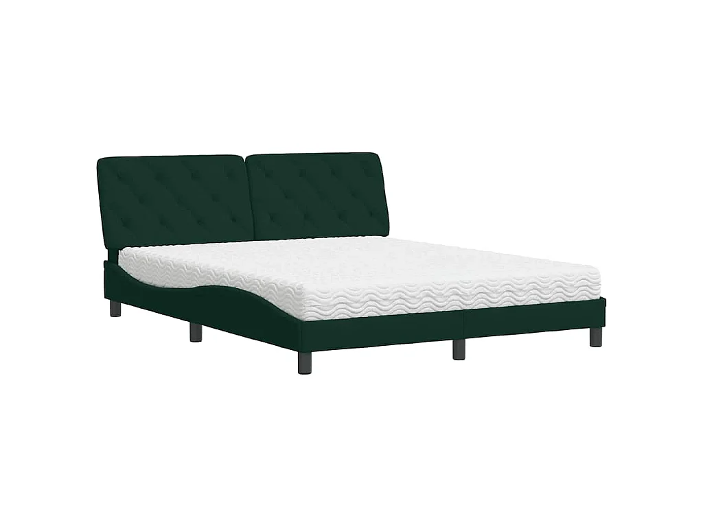 Cama com colchão 160x200 cm veludo verde-escuro