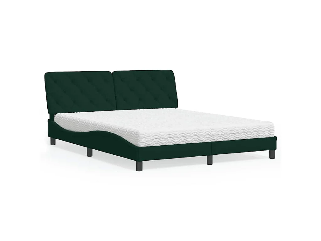 Cama com colchão 160x200 cm veludo verde-escuro